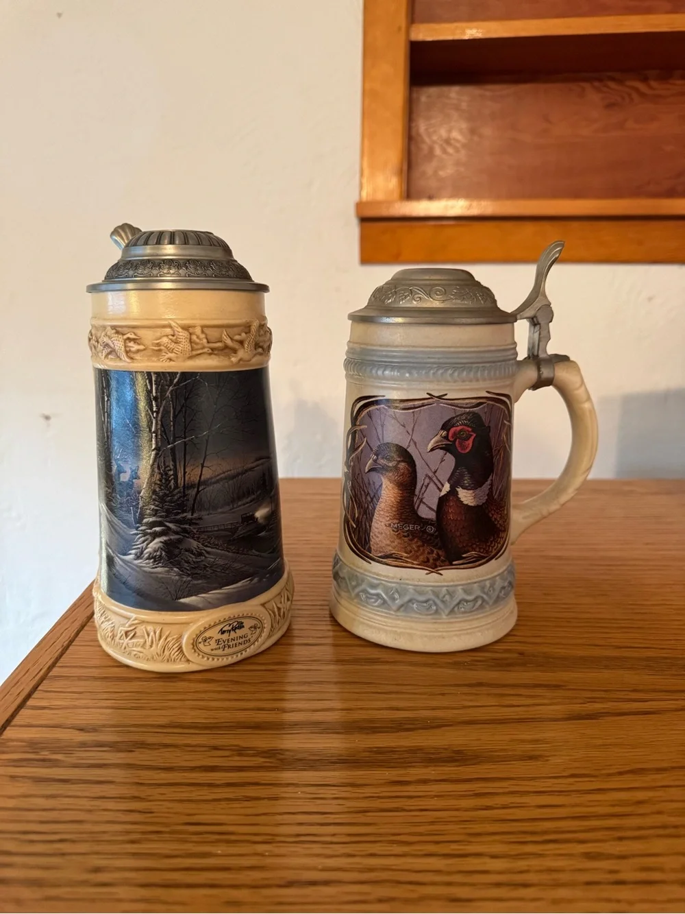 Decorative German-Style Ceramic Beer Steins - Scenic & Pheasant Panels